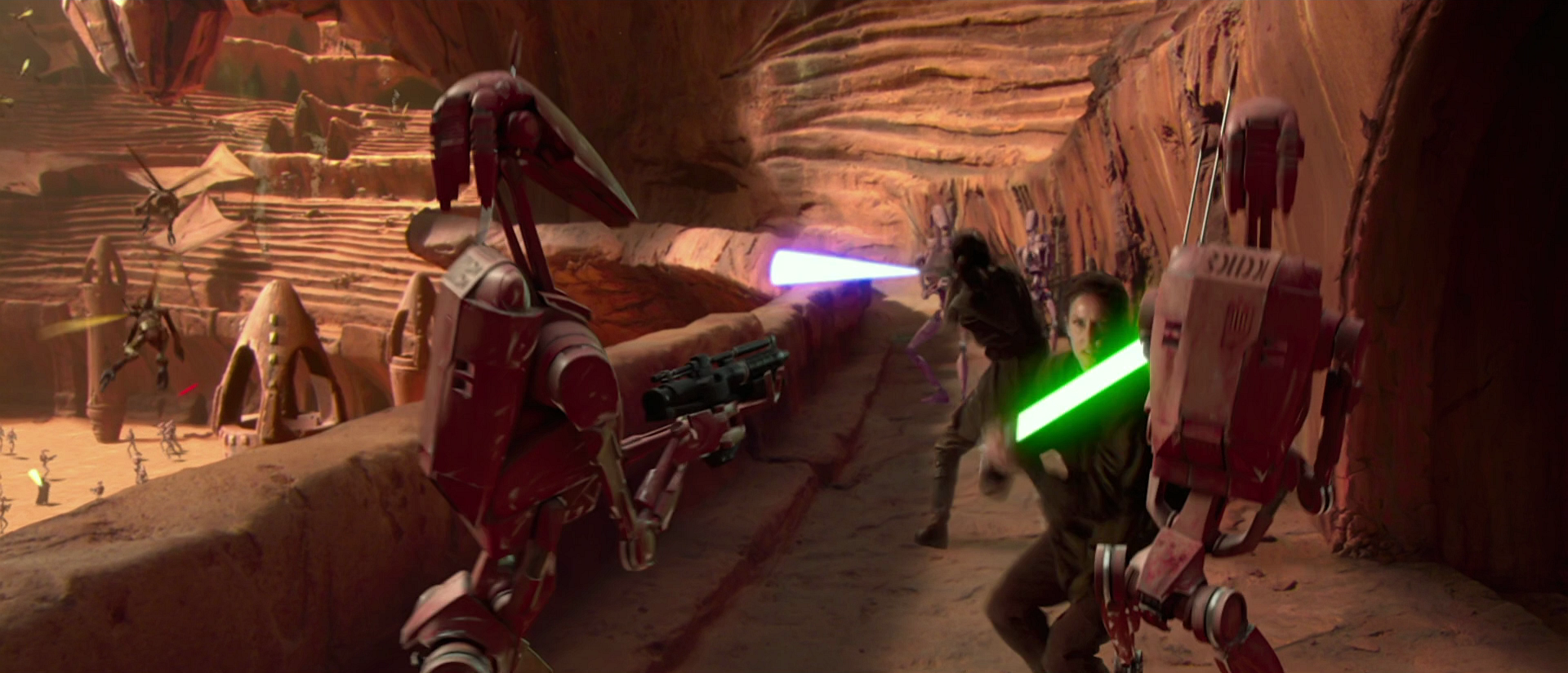 Labooda confronts battle droids on Geonosis.