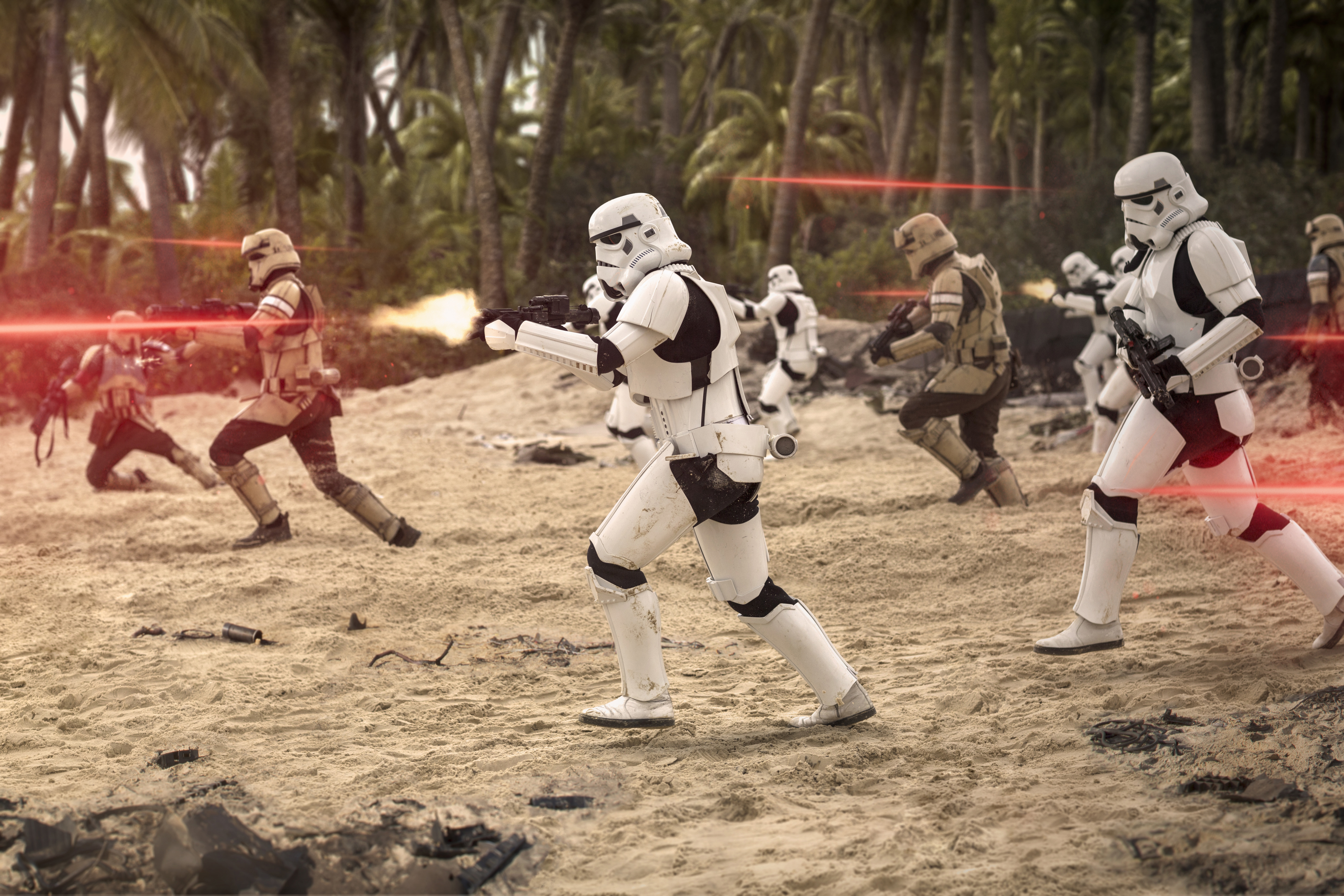 A stormtrooper of the Scarif Deployment stands by the world's waters