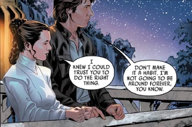 Han Solo and Leia Organa rekindled their relationship after Solo chose to serve the Rebellion, albeit with flair and arrogance, instead of living dishonestly as a smuggler doing odd jobs.