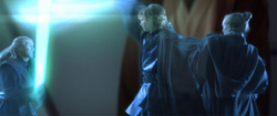 The death of Padawan Bene was recorded by the Jedi Temple's security cameras and viewed by Jedi Master Obi-Wan Kenobi.