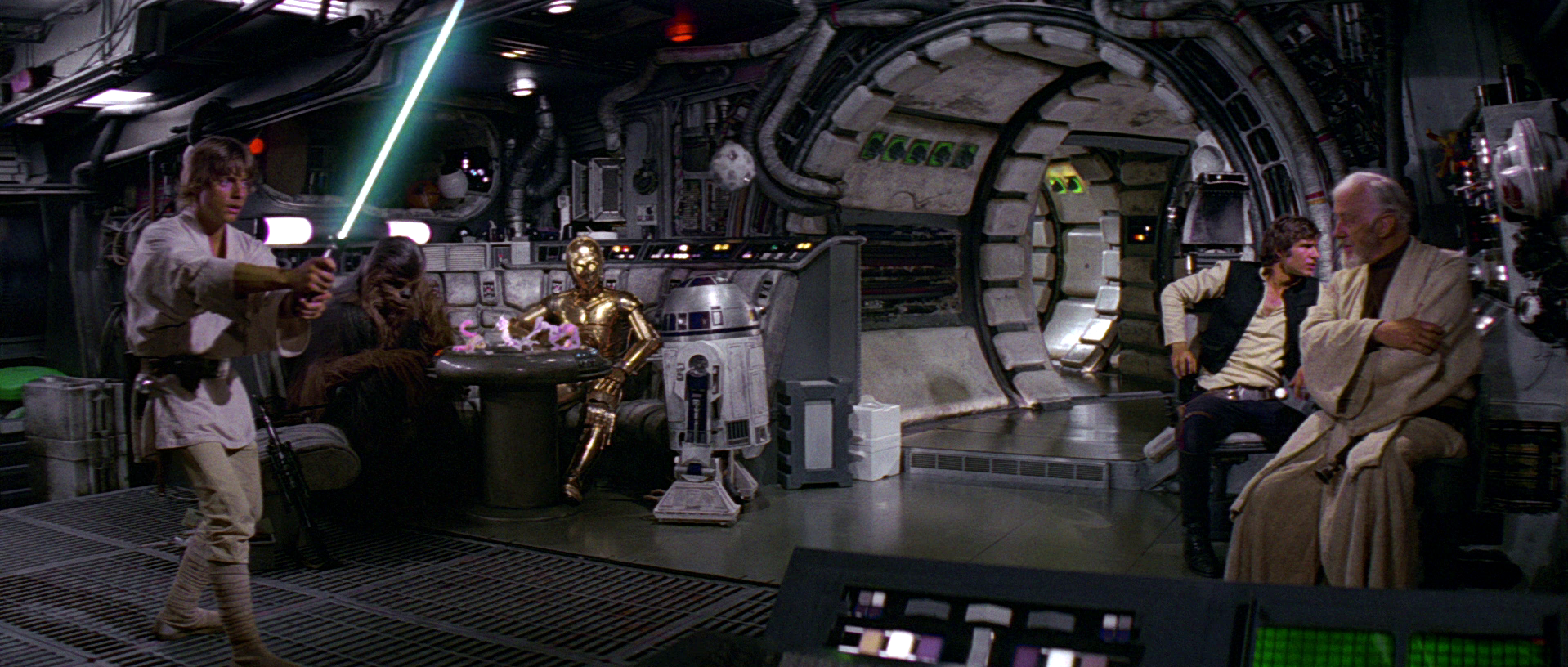 Luke Skywalker practices against a Marksman-H remote on the Millennium Falcon.