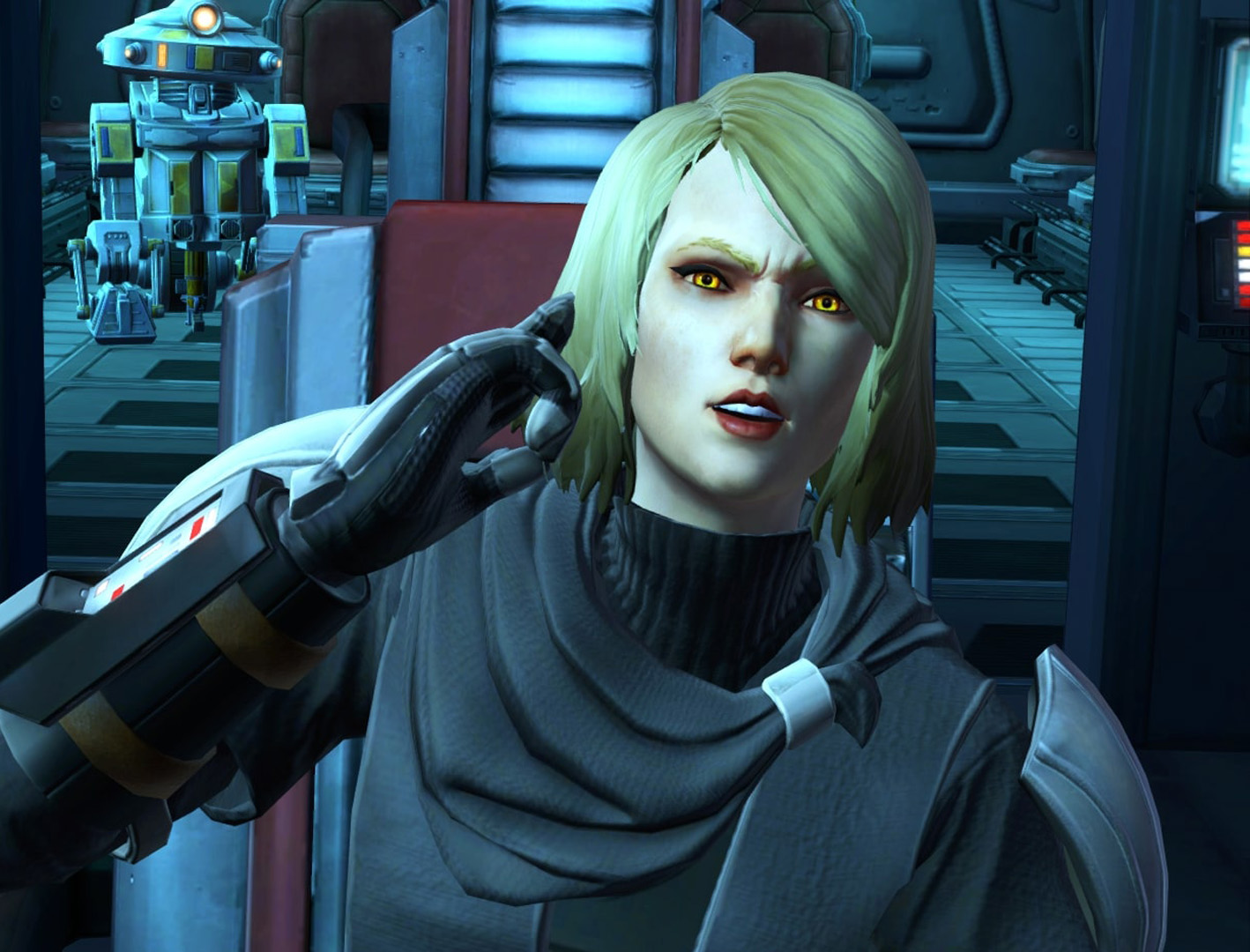 Lana Beniko and T7-O1 picks up Theron, Commander and Arcann from the Palace.