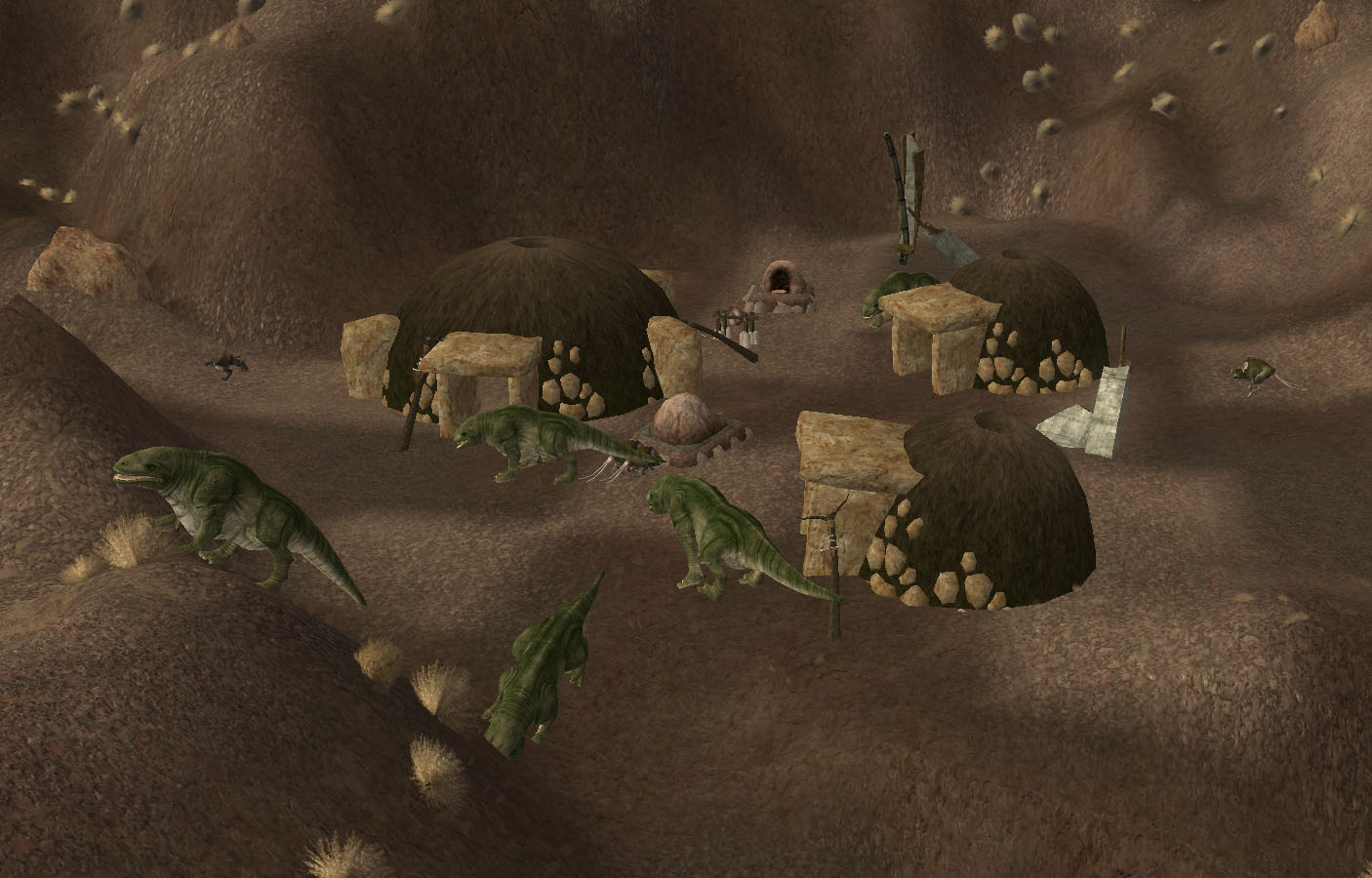 The ruined Tusken Raider village at the Valley of the Spirits during the Galactic Civil War.