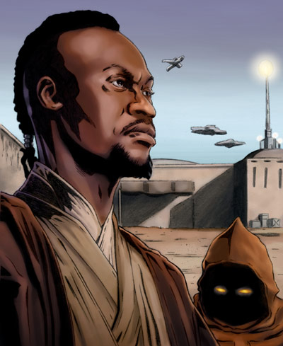 Joe Corroney's depiction of Koffi Arana on Tatooine, which was originally intended to be a young Qu Rahn