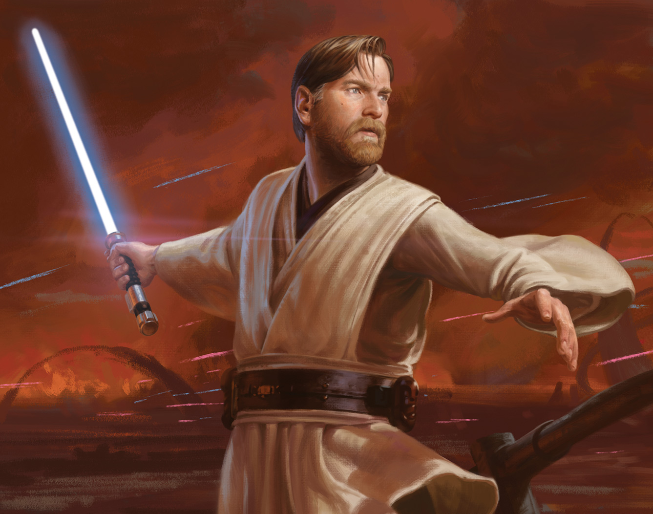 Obi-Wan ascended the Jedi ranks, gaining the status of Jedi Master while fighting in the Clone Wars.