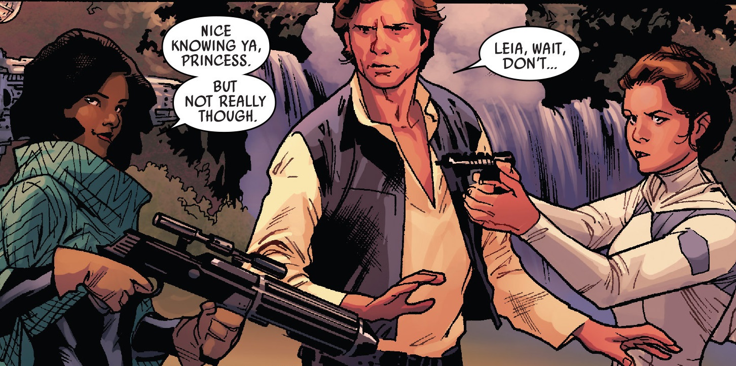 Solo attempts to defuse the tension between Starros and Organa in the Monsua Nebula