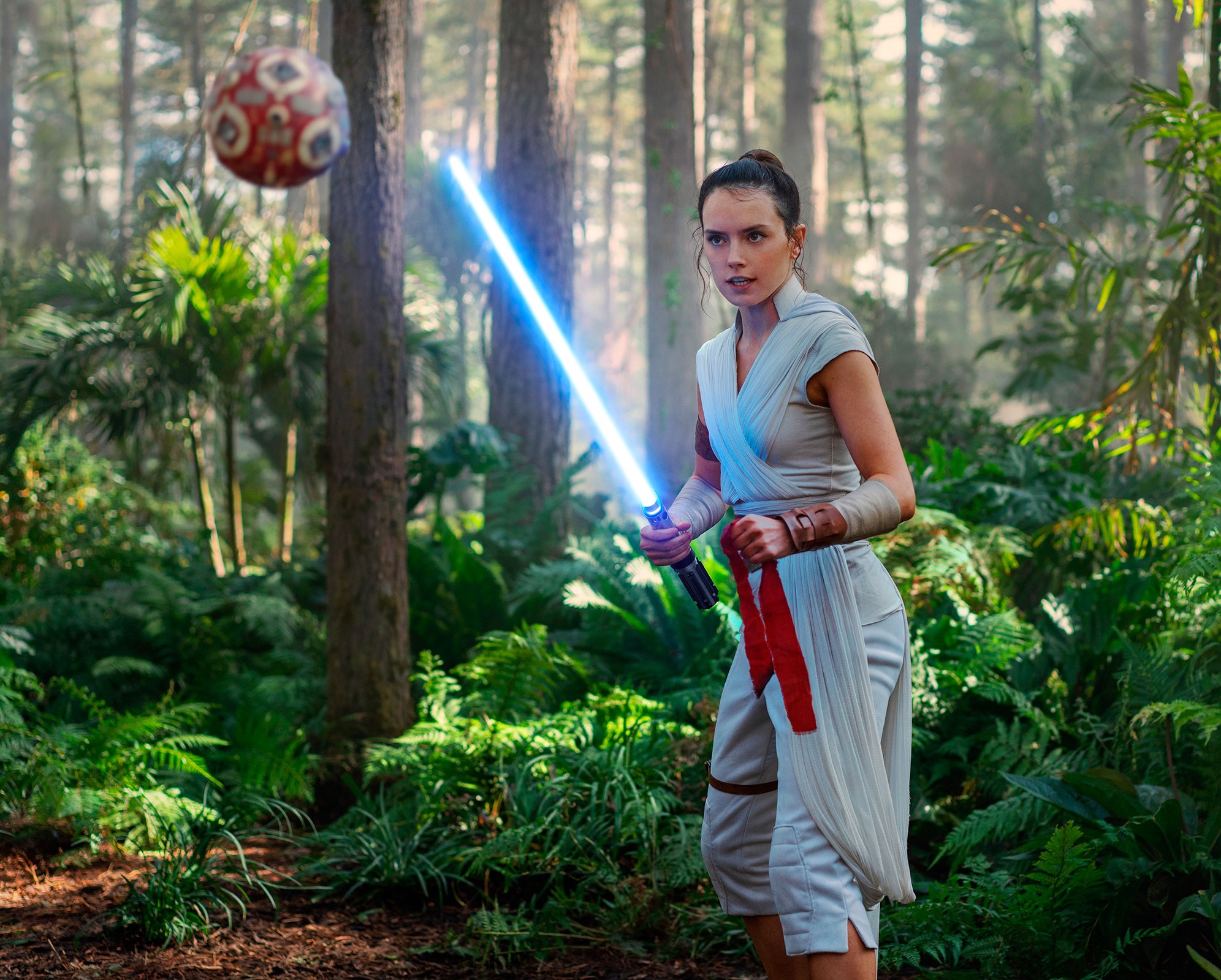 Rey trains to become a Jedi and is instructed by her master Leia.