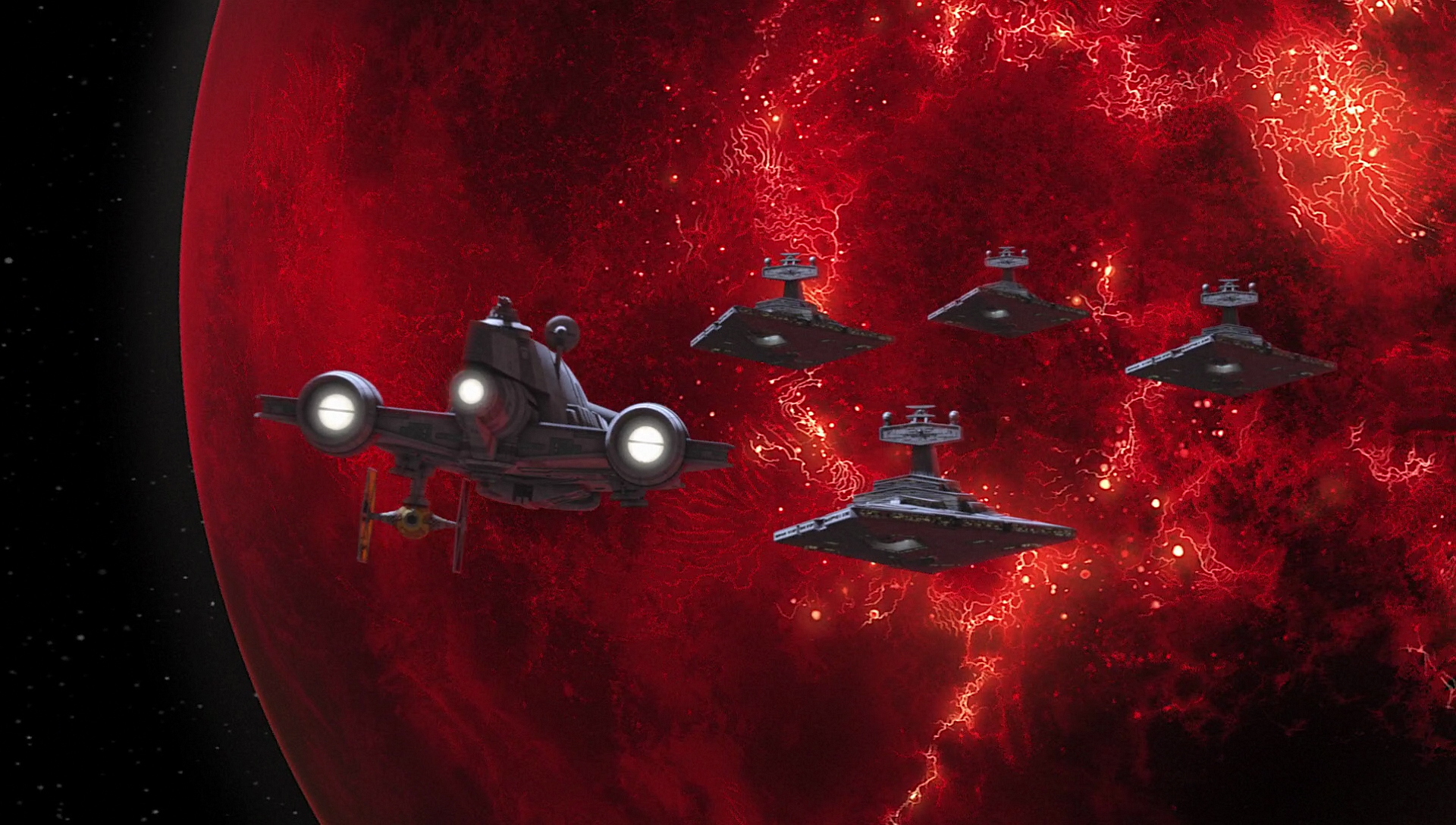 The Sovereign (top center) with three other Star Destroyers