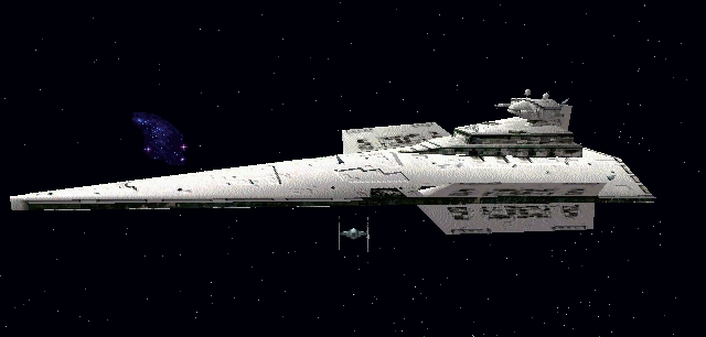 A TIE fighter returning to the Victory I-class Star Destroyer Protector after the First Battle of the Sapan system.