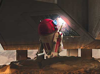 A R4-P Astromech repairing a starship