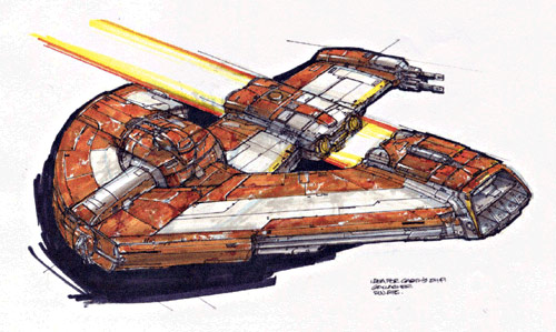 Early concept art of the Ebon Hawk