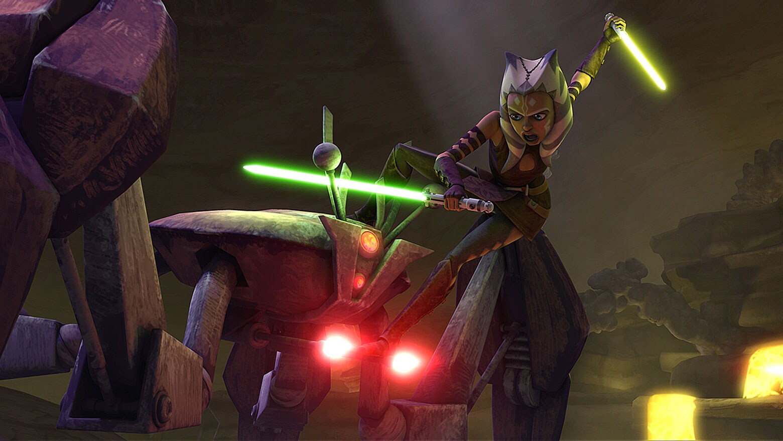 Ahsoka Tano takes down a crab droid.