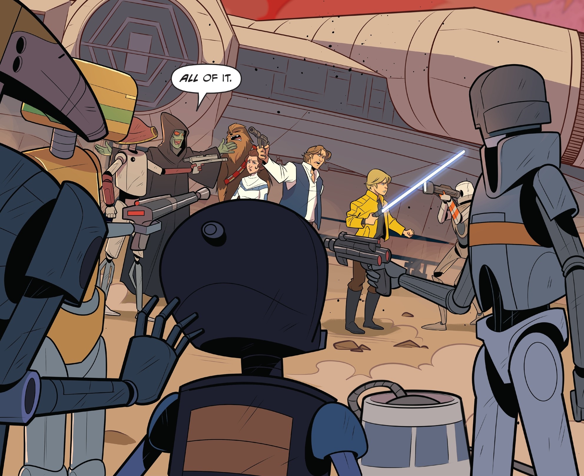 Akar Duel and his droids confront Skywalker and the rebels.