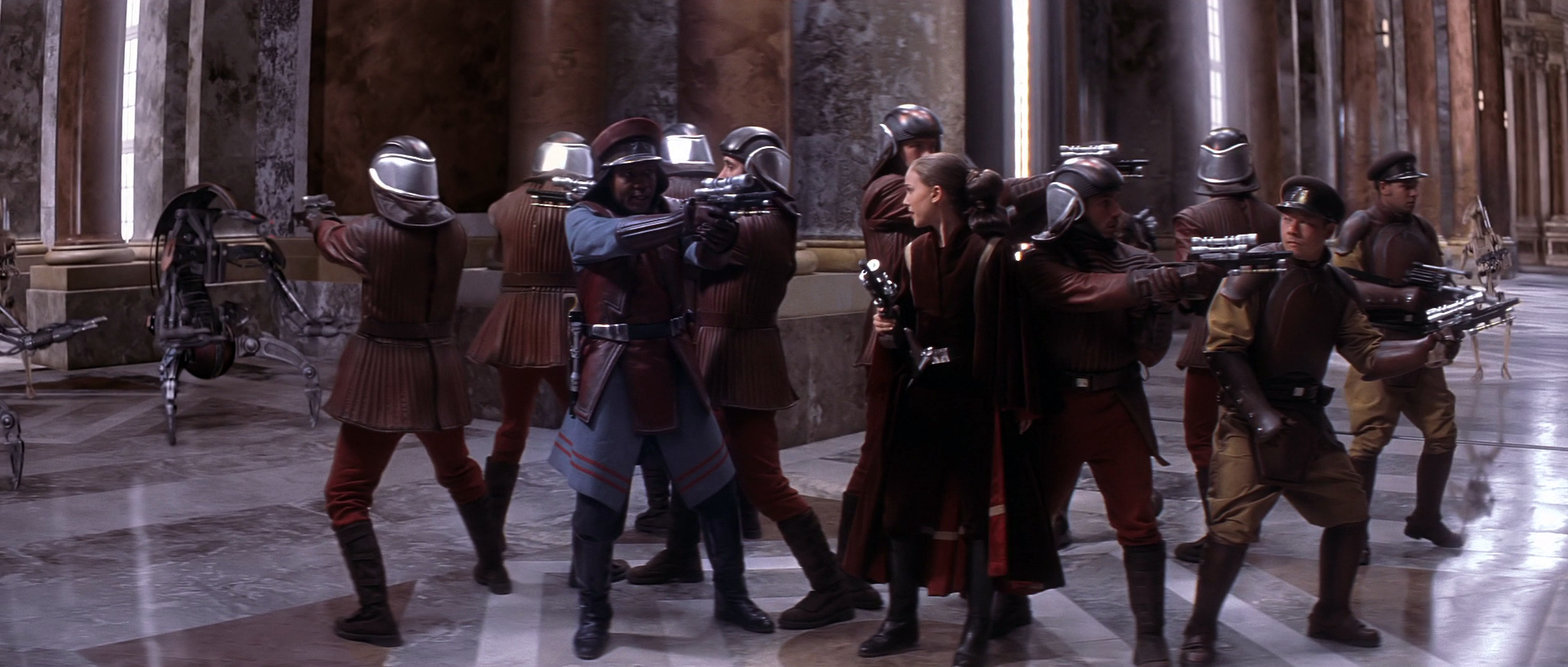 Amidala and her team are surrounded by droidekas.