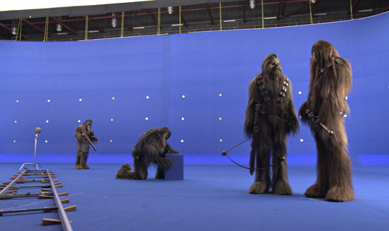 Actors preparing to play Wookiees in Revenge of the Sith