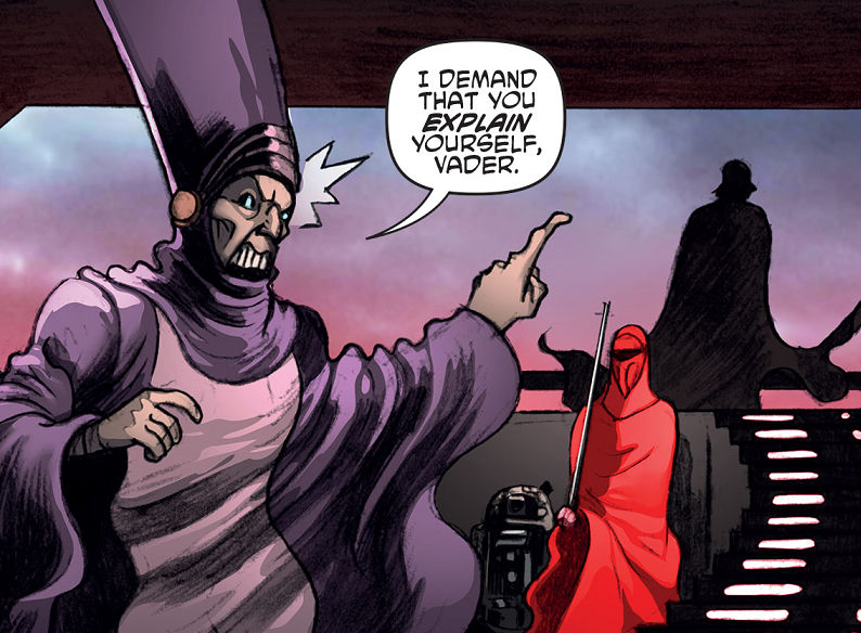 The purple-robed Adviser Rersey asserts his authority.