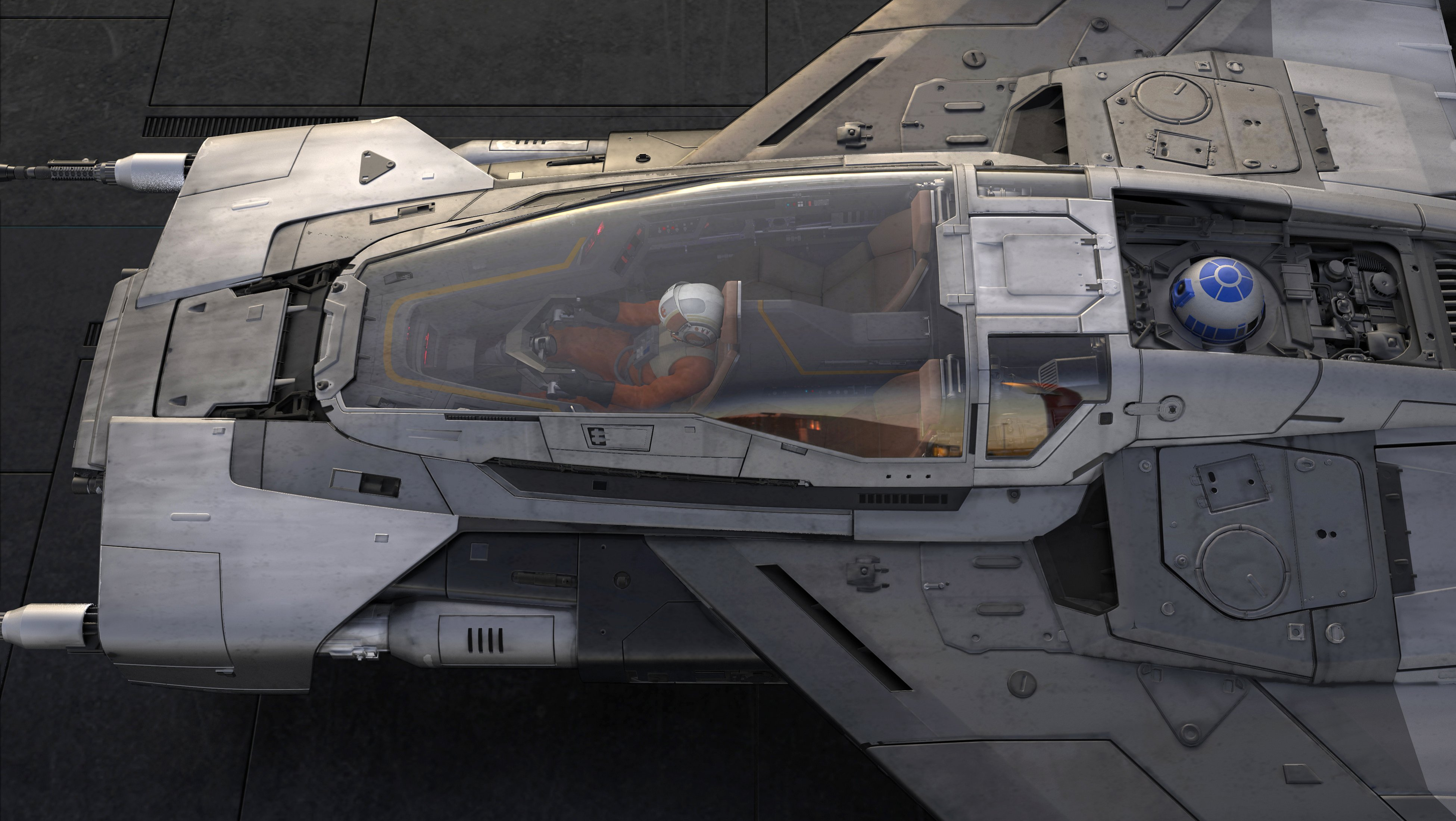 The cockpit and droid socket of a Tri-Wing S-91x Pegasus Starfighter