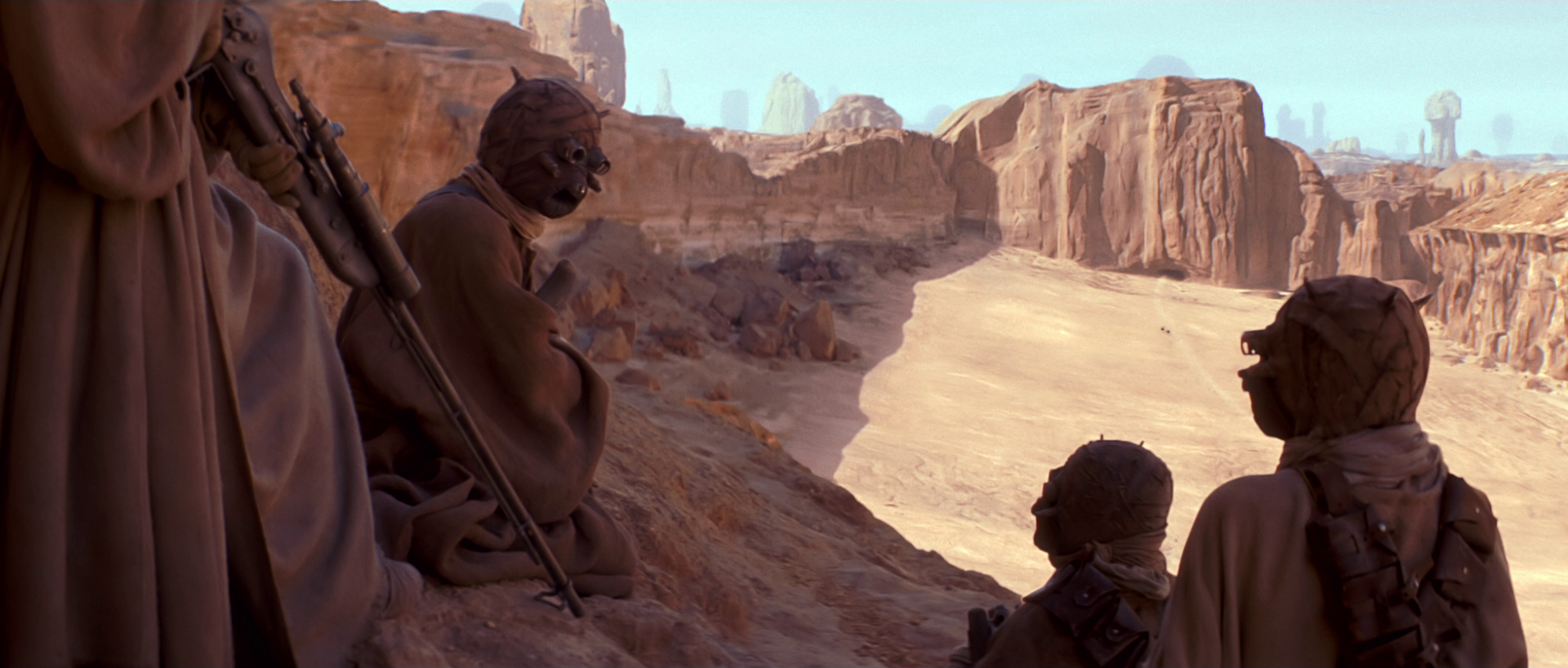 A group of Tusken Raiders camped out on the Canyon Dune Turn.