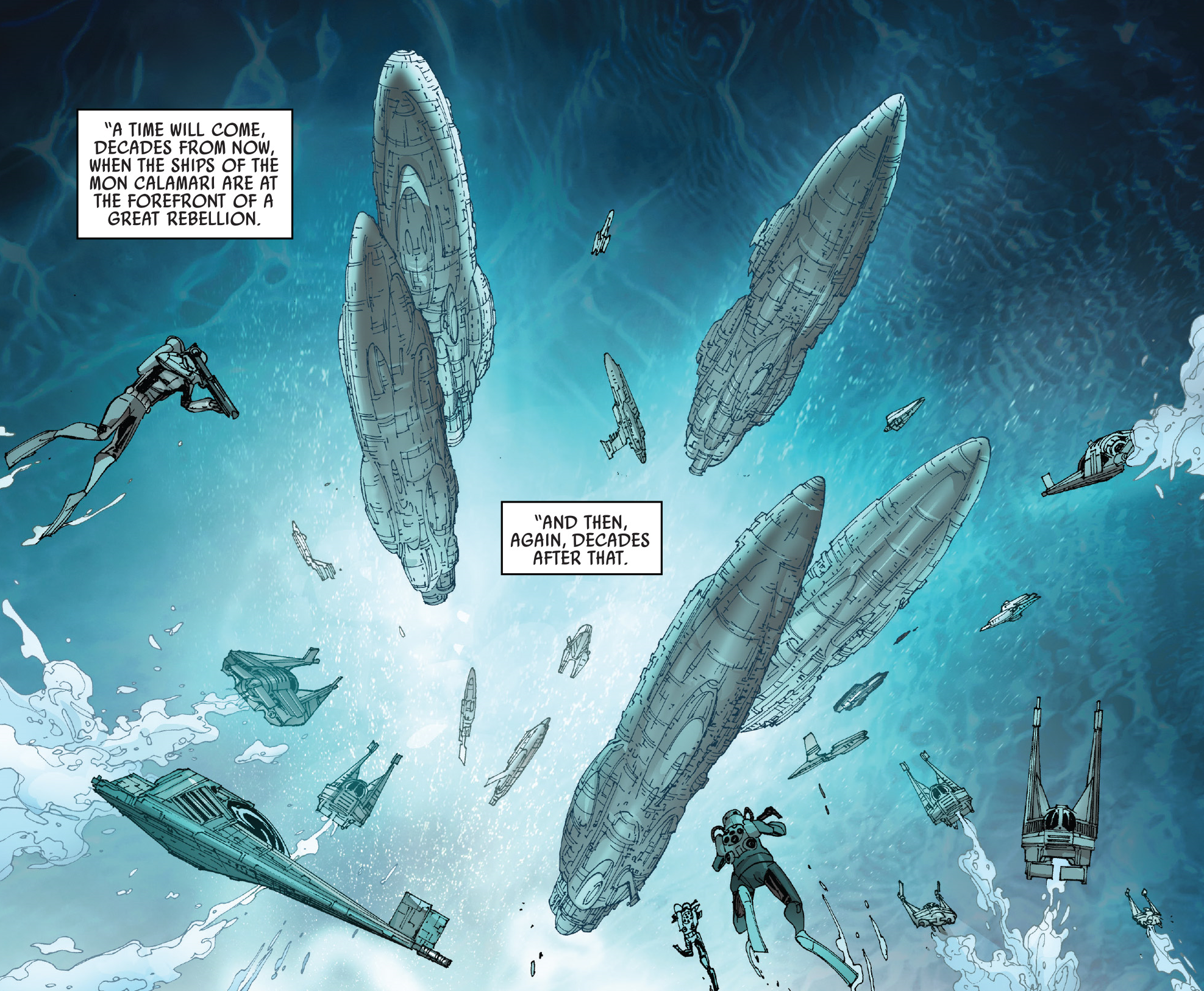 Raddus's starships detach their shields and set course for the blockade