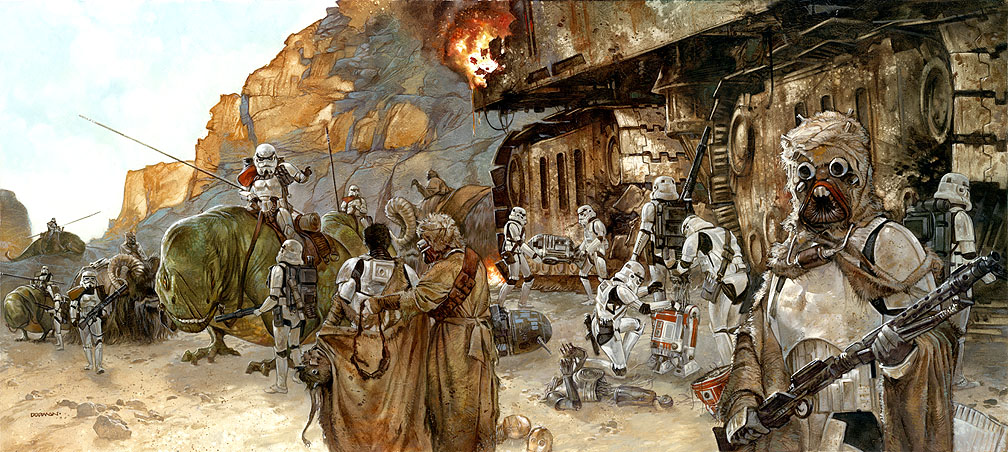 Zeta Squadron simulating the attack of the sandcrawler by Tusken Raiders.