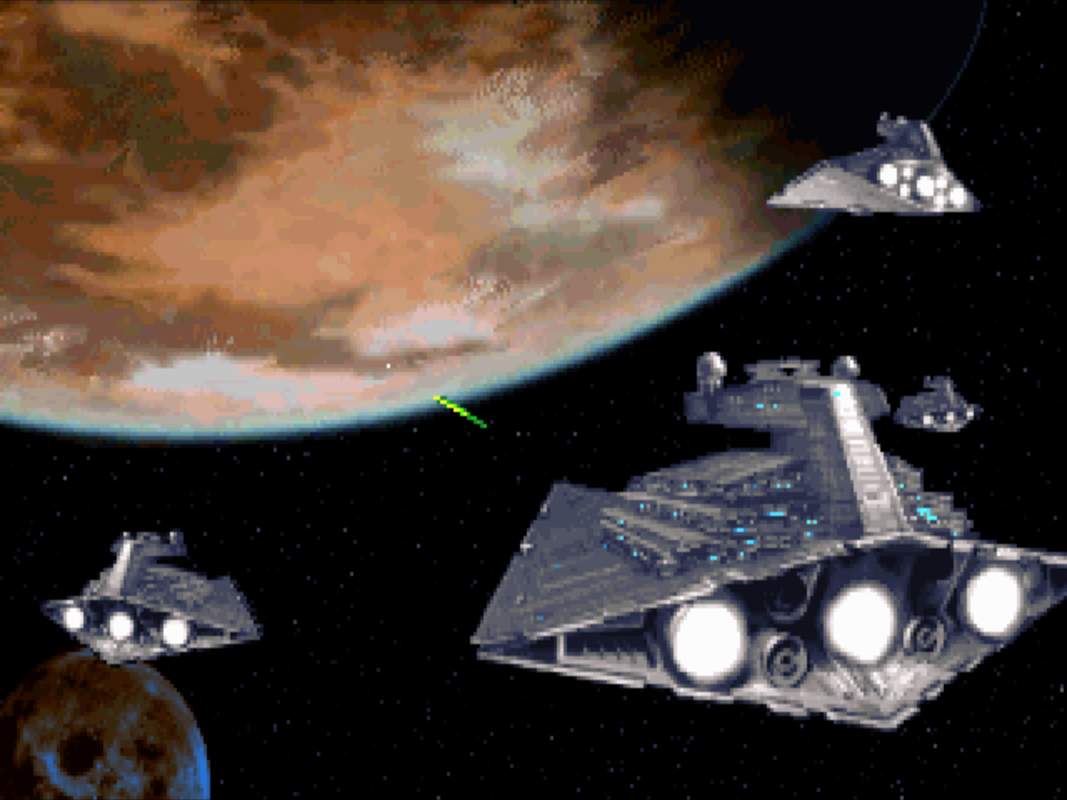 Star Destroyer fleet bombarding the Rebel base on Orion IV.