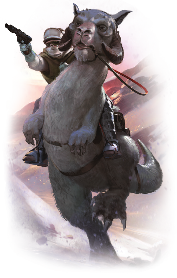 A Rebel trooper riding a tauntaun mount on Hoth