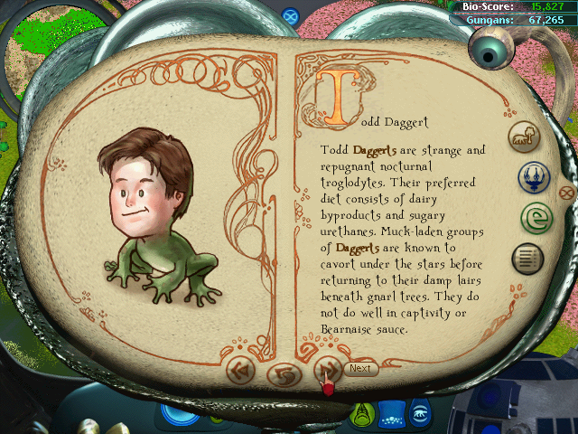 Daggert as a toad-like critter in the databank of The Gungan Frontier