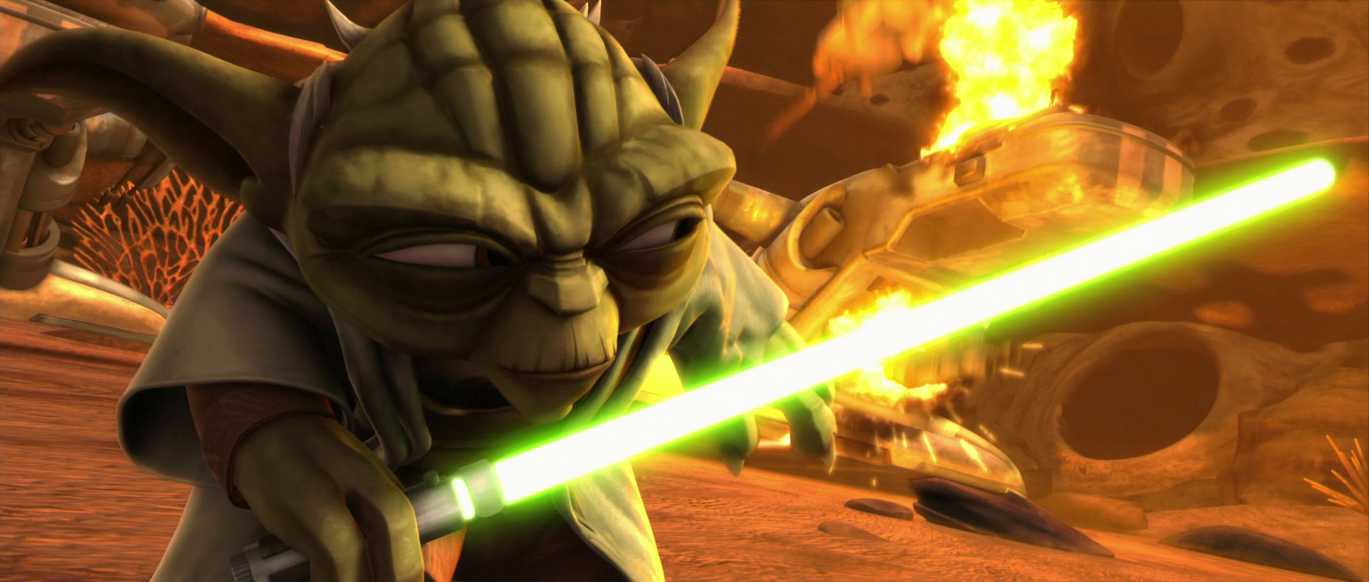 Yoda destroys a Confederate AAT.