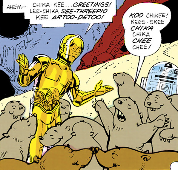 C-3PO communicates with the mole people on Tatooine.