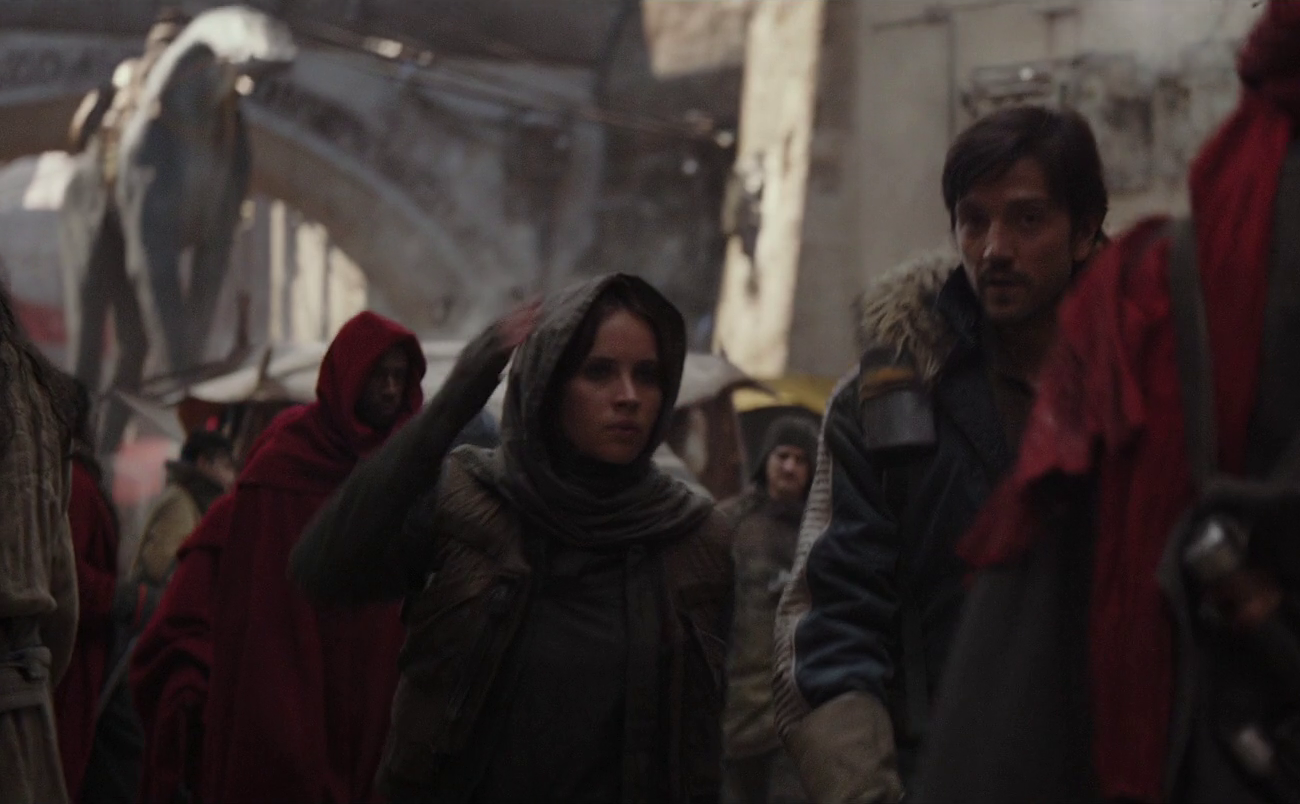 Computer-generated spamels appear in some scenes on Jedha in Rogue One.