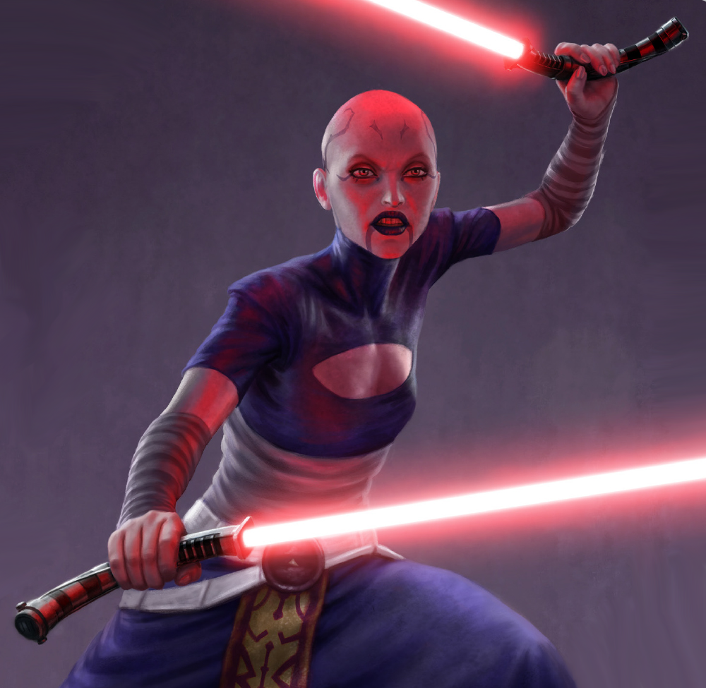 Asajj Ventress owned dual curved-hilt lightsabers that could be joined together to form a double-bladed lightsaber.