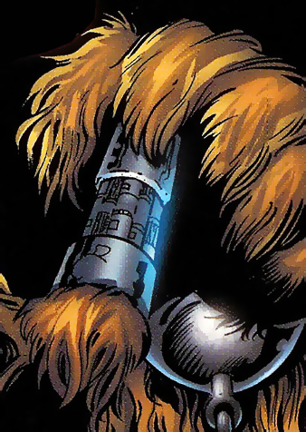 Chewbacca holding a small power cell.