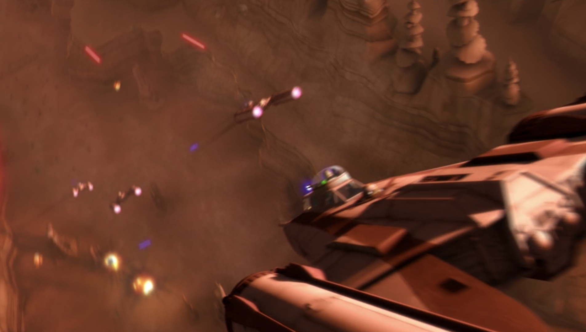 Red Squadron attacks ground targets.