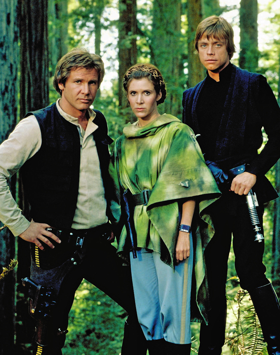 Left to right: Han Solo, Leia Organa, and Luke Skywalker, three of the most important Alliance figures