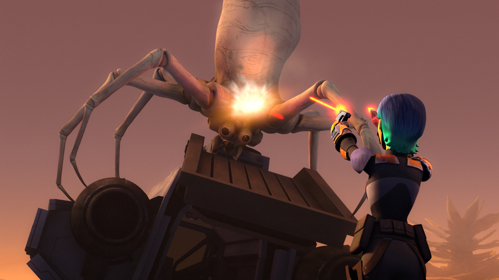 Sabine fighting off a krykna on the Phantom