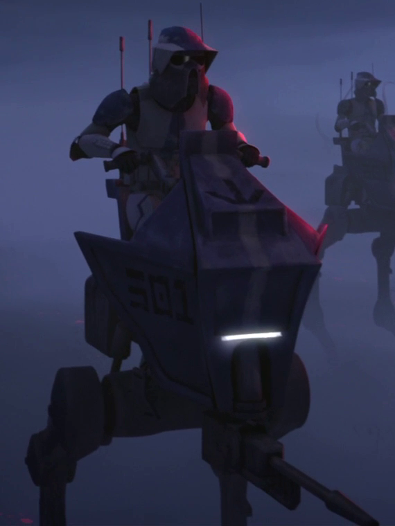 An ARF trooper rides an AT-RT