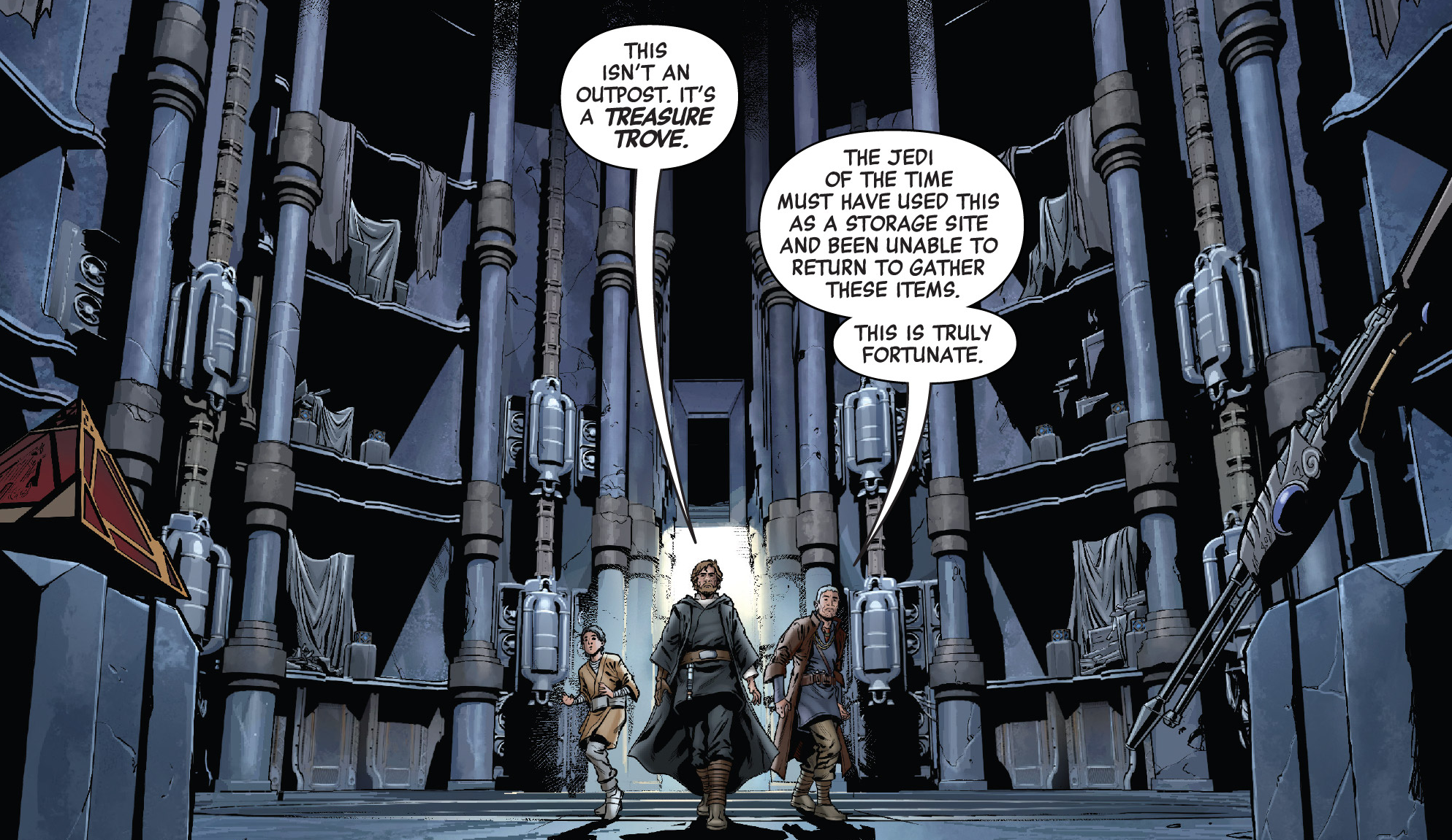 The Jedi and Tekka found a barrage of artifacts inside the outpost.