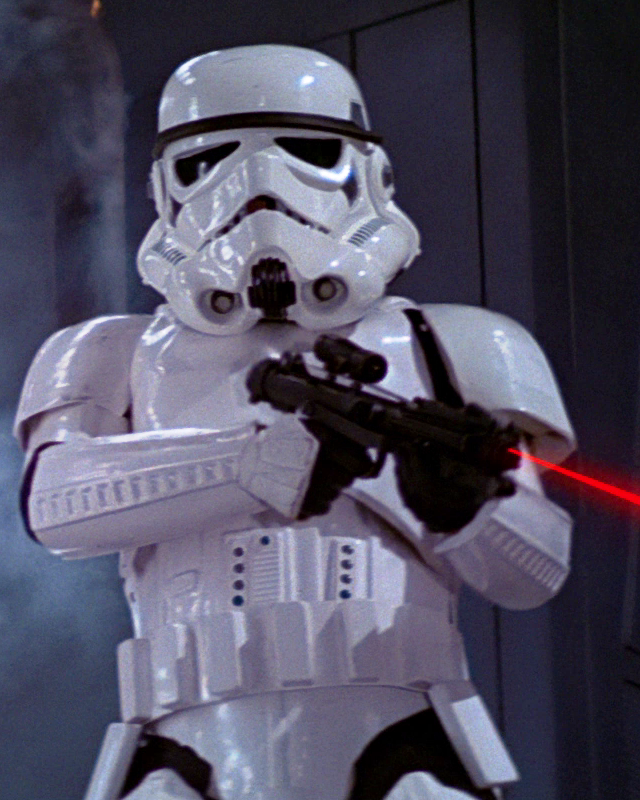 A stormtrooper firing an E-11