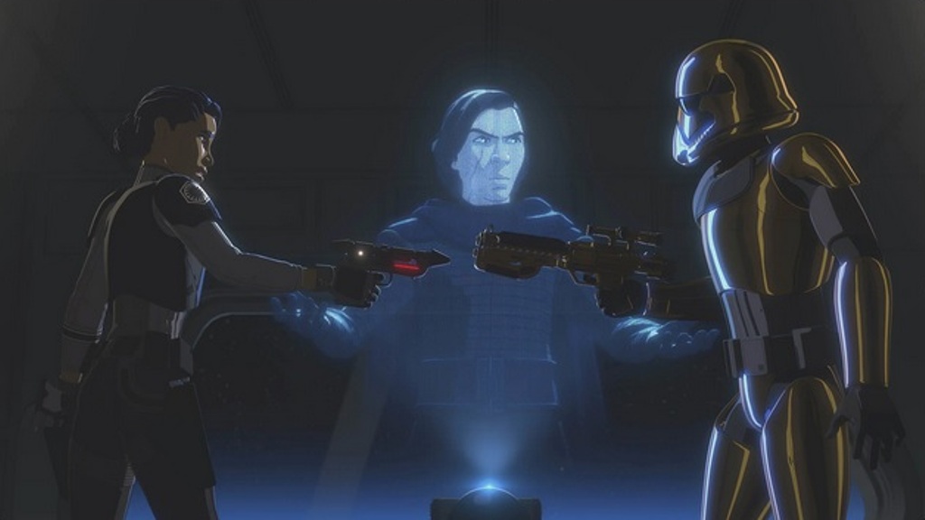 Kylo Ren made Tierny and Pyre turn their blasters on each other using the Force, threatening them to succeed in securing the Colossus.