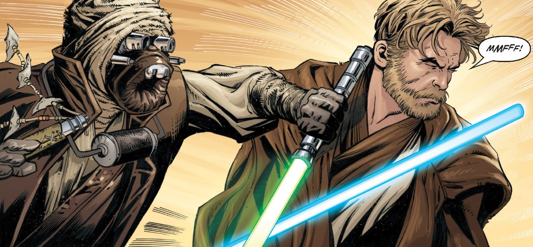 Hett and Kenobi fighting in the Jundland Wastes.