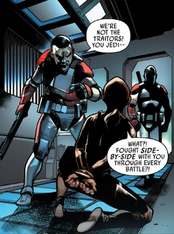 While captured, Caleb Dume spoke to Grey and Styles, trying to tell them Depa Billaba had never betrayed the Republic.