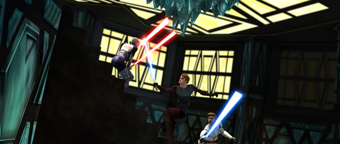 Ventress duels Anakin Skywalker and Obi-Wan Kenobi