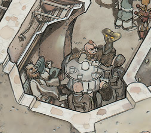 Braconnor Bakiska (bottom right) spent time in Chalmun's Spaceport Cantina.