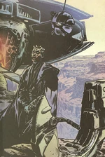 Darth Maul locates the position of Qui-Gon Jinn.