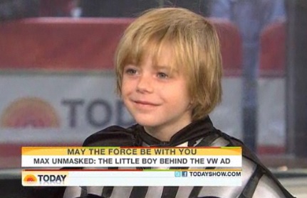 Max Page, who played the little boy in "The Force", during an appearance on Today the morning after Super Bowl XLV.