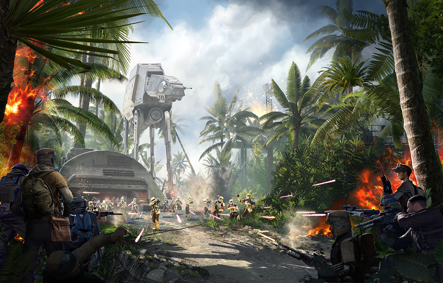 Rebel forces engage Imperial troops on Scarif.