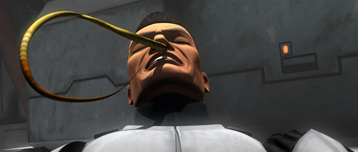 A clone trooper being infected by a brain worm.