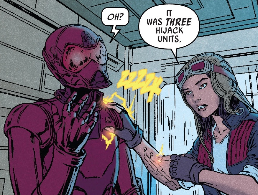 Doctor Aphra uses a slicing unit to hijack Teezee-Too.