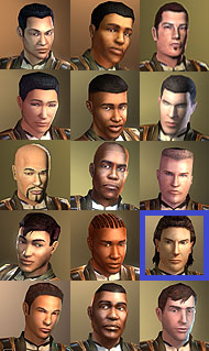 The available male options for Revan's appearance with the canonical model highlighted