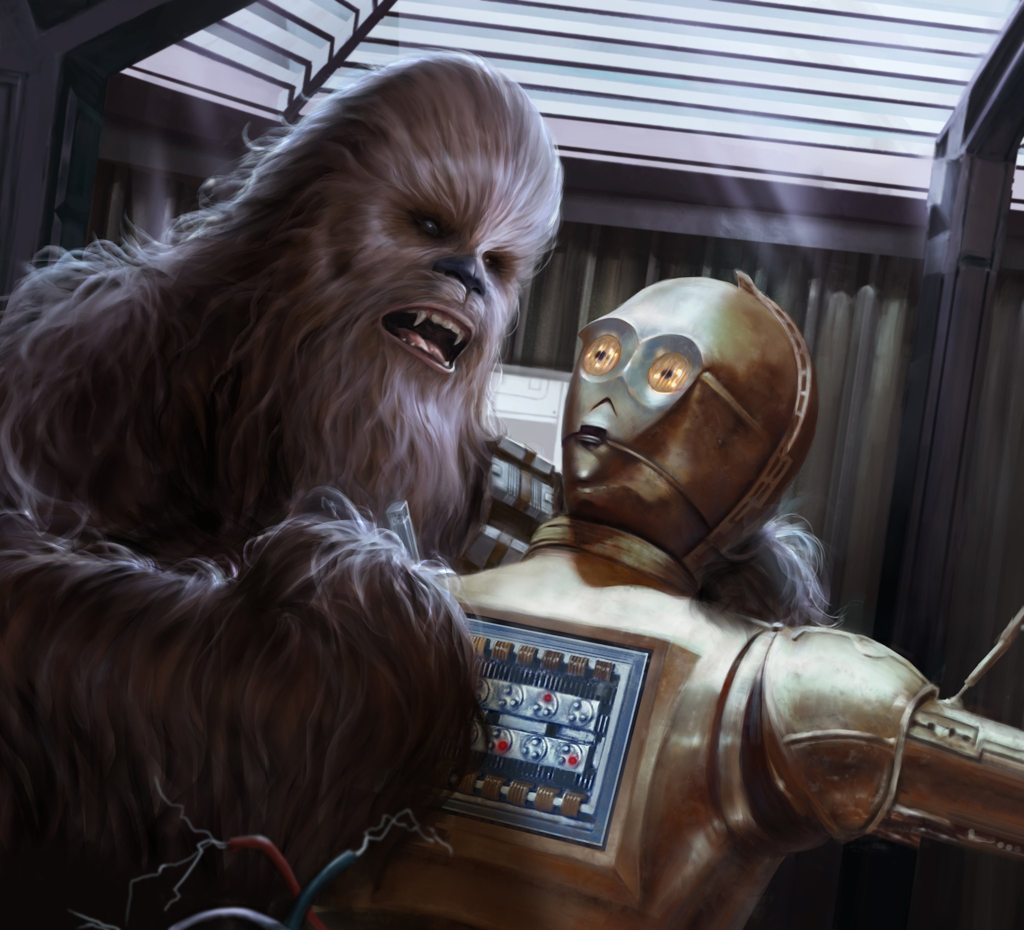 Chewbacca worked to reassemble C-3PO while imprisoned.